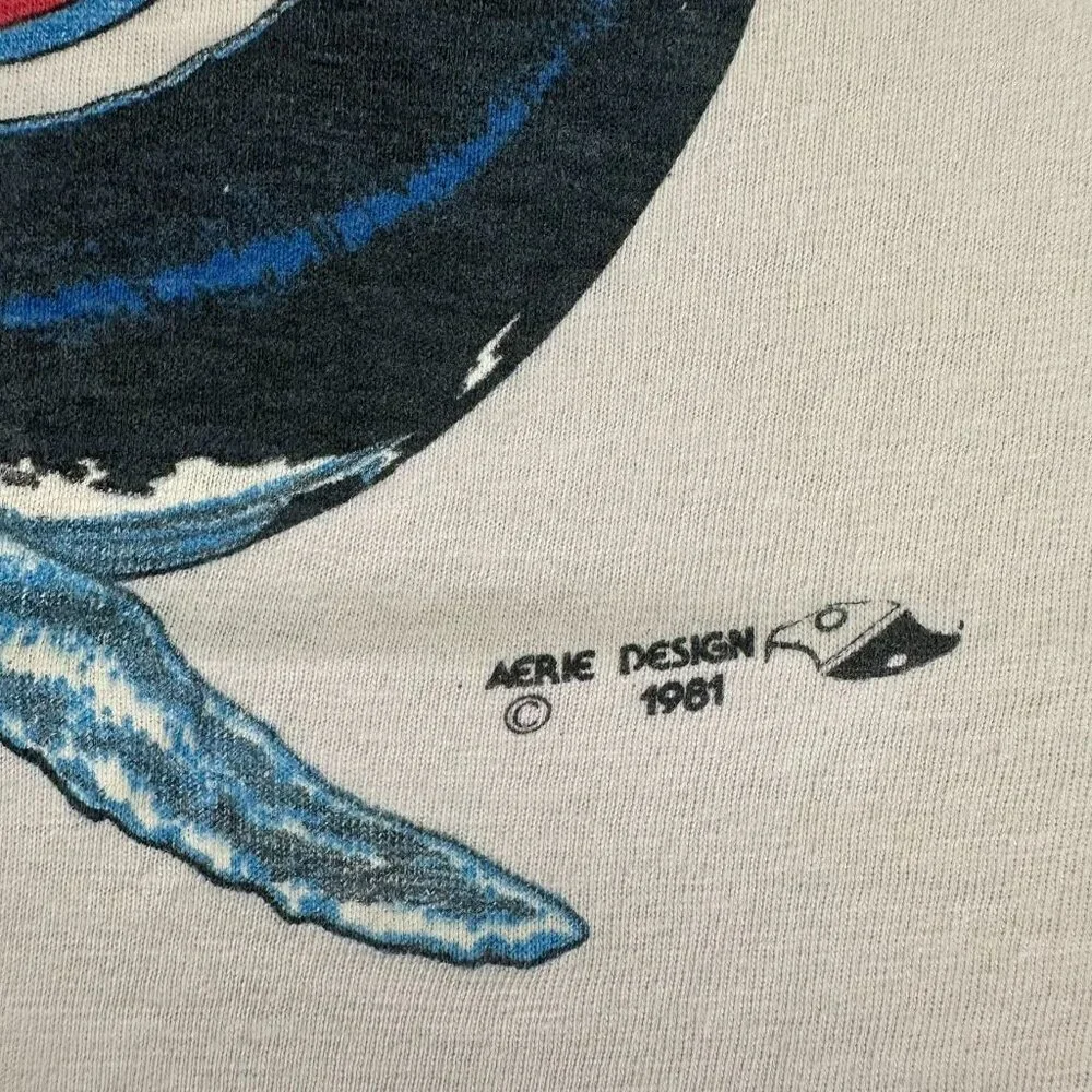 Vintage 80s Whale Nature T-Shirt Animal Wildlife Art Tee - Picture 3 of 6